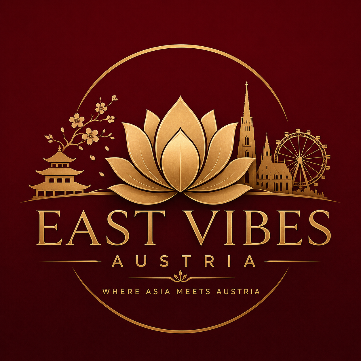 East Vibes Austria — red lotus with a gold outline